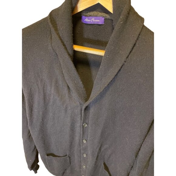 Alan Flusser Shawl Collar Navy Knit Buttoned Long Sleeve Cardigan Sweater - Picture 4 of 10